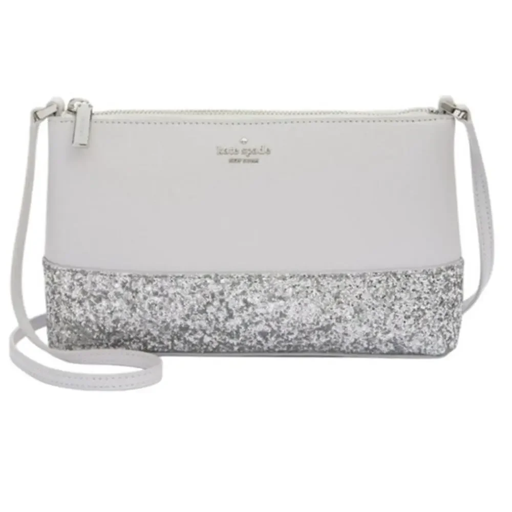 Kate Spade New York Flash Silver Crossbody Sparkled Glitter Leather Bag Chic NWT